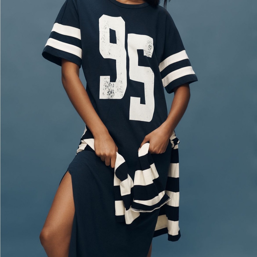 Womens Blue Graphic Dress, Daily Practice Anthropologie